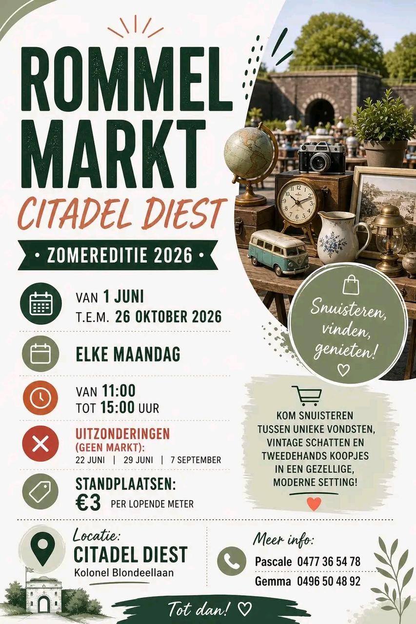 Zomer maandag rommelmarkt komt naar Citadel Diest
