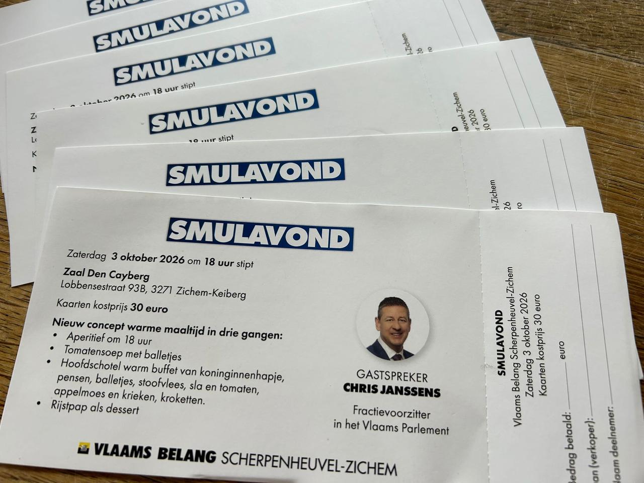 Vlaams Belang Scherpenheuvel-Zichem start kaartenverkoop voor Vlaamse Smulavond