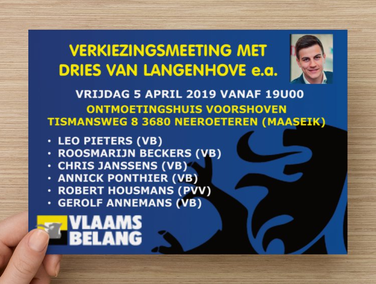 Verkiezingsmeeting met Dries Van Langenhove 5 april 2019 Ontmoetingshuis Voorshoven - Neeroeteren