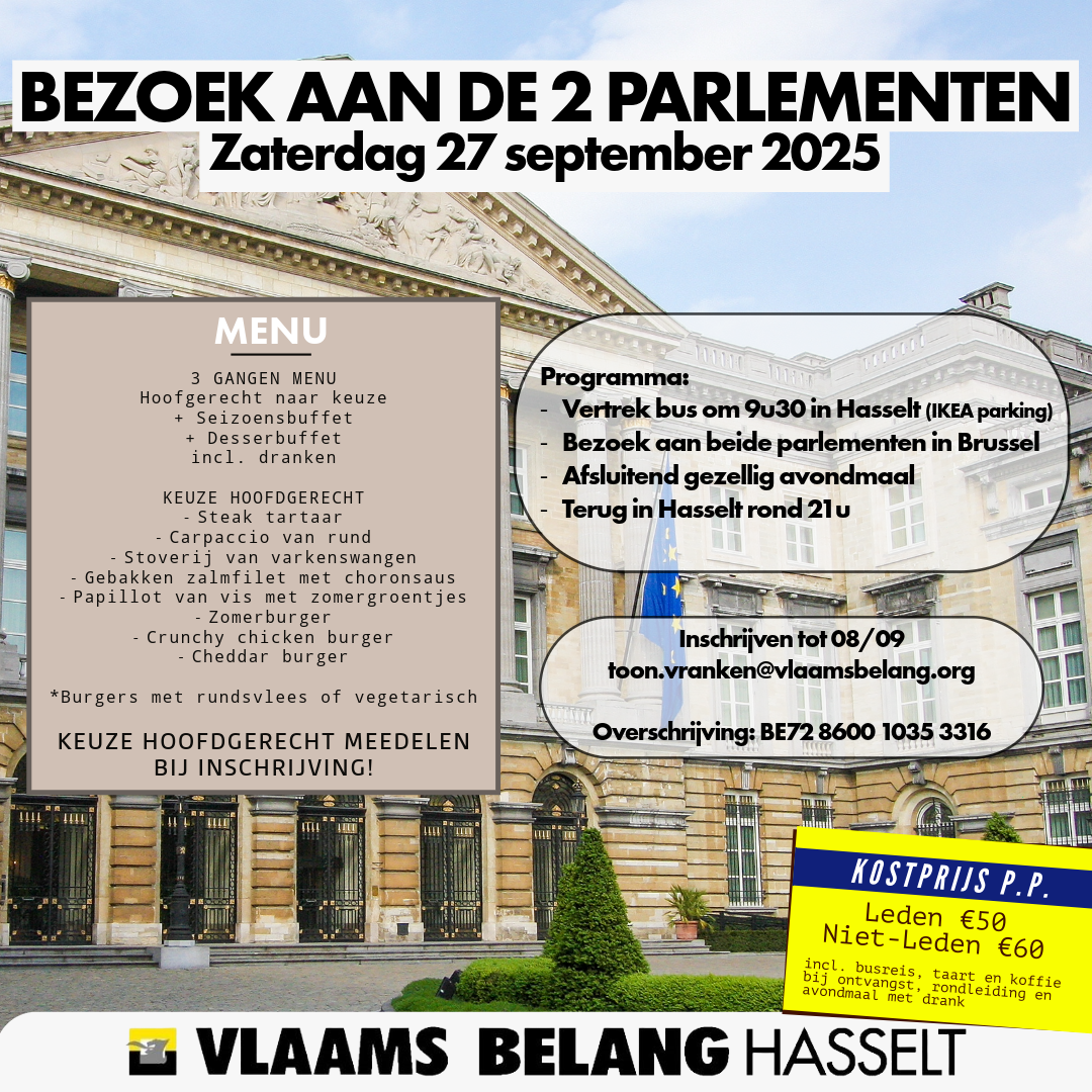Vlaams Belang Hasselt organiseert uitstap naar het parlement met culinaire afsluiter