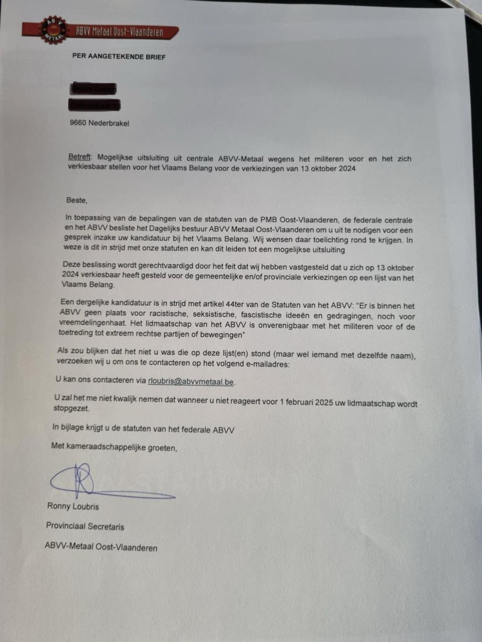 ABVV gooit kandidaat Vlaams Belang uit vakbond