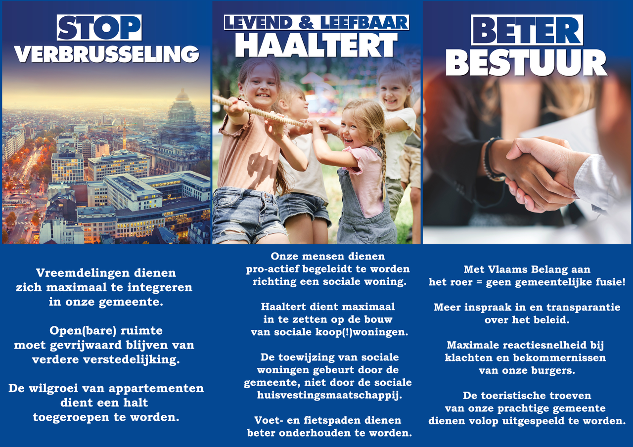 VB Haaltert stelt haar 3 grote pijlers voor de verkiezingen van 2024 voor