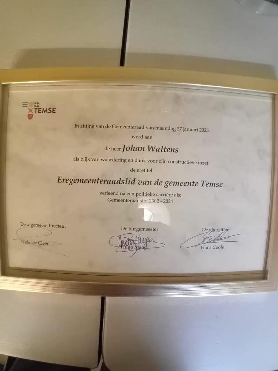 Eregemeenteraadslid Johan Waltens