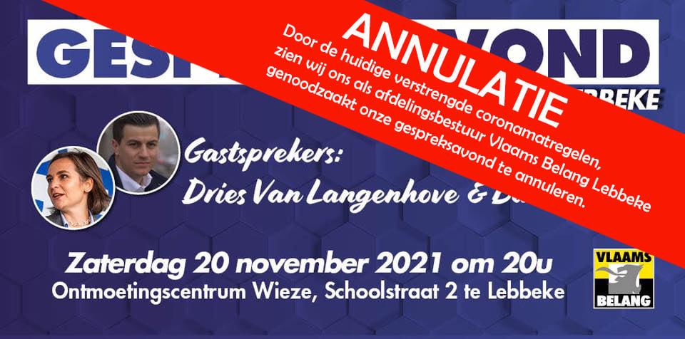 Annulatie gespreksavond omwille verstrengde coronamaatregelen