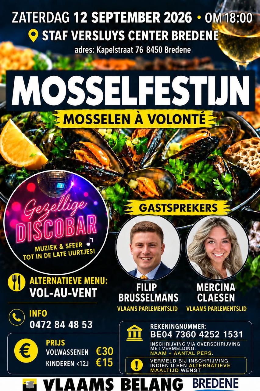 12 September 2026 Mosselfestijn Vlaams Belang Bredene