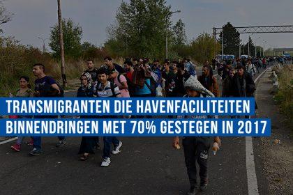 Transmigranten die havenfaciliteiten binnendringen met 70% gestegen in 2017