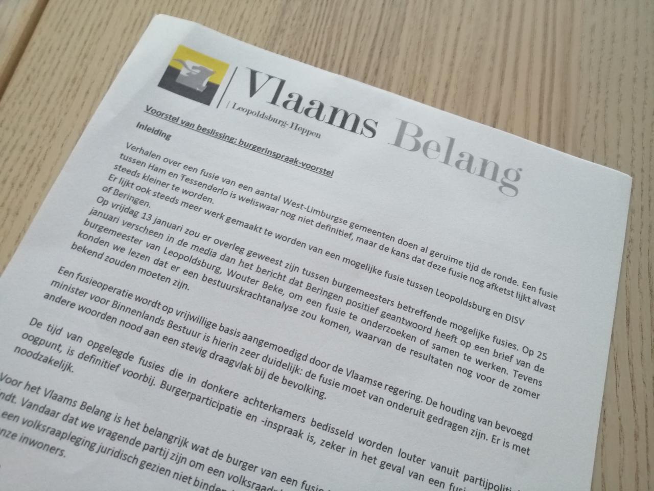 Vlaams Belang Leopoldsburg-Heppen vraagt om een referendum te organiseren