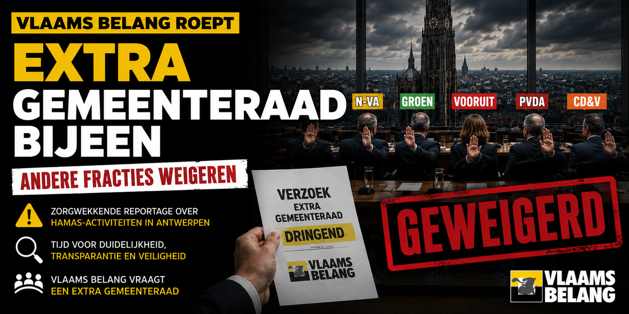 Vlaams Belang krijgt geen steun voor extra gemeenteraad over Hamas-aanwezigheid in Antwerpen