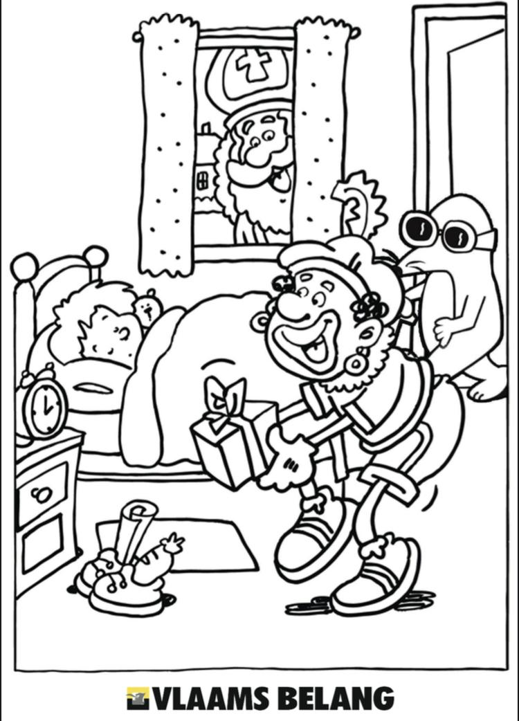 kleurplaat Sint, Piet en Mil