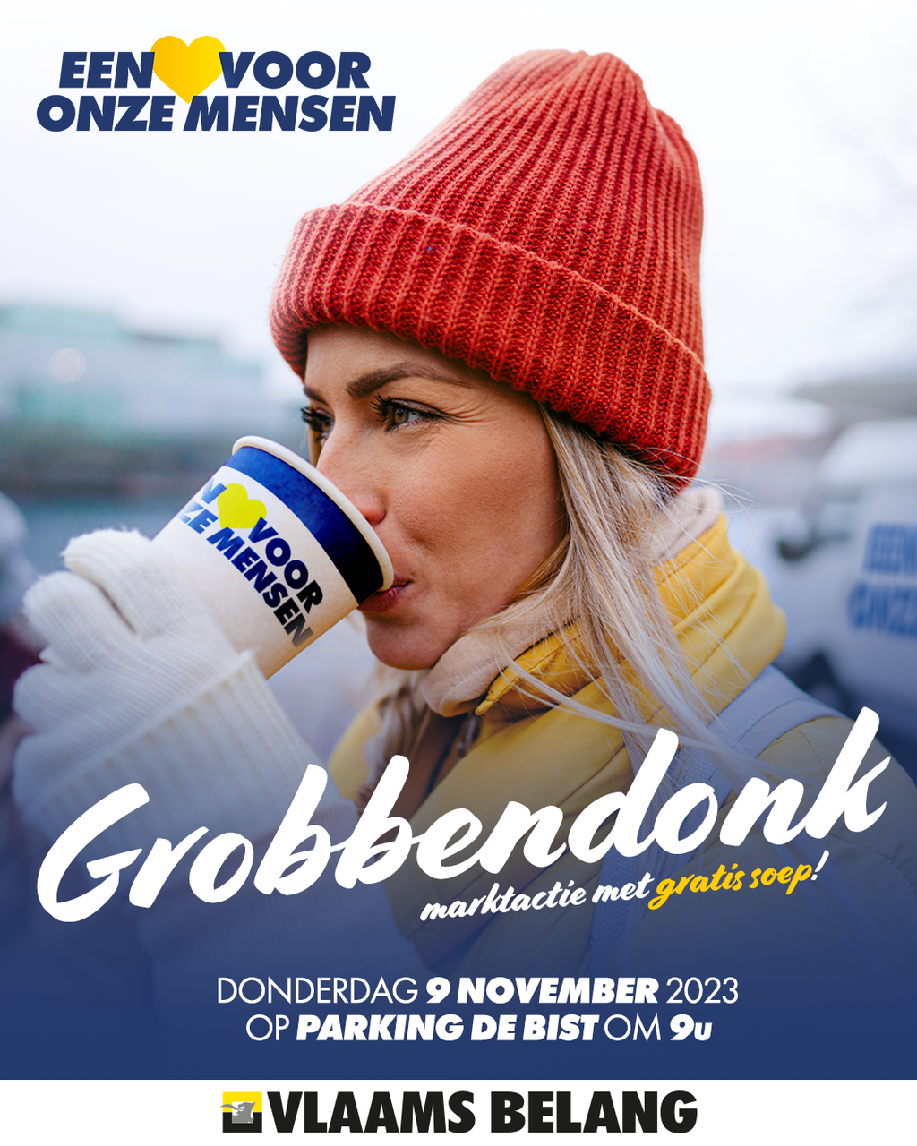 Vlaams Belang Grobbendonk-Bouwel vraagt met een stand op de wekelijkse markt aandacht voor falend sociaal beleid.