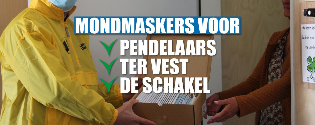 Vlaams Belang gaf mondmaskers aan de pendelaars van en naar Balen en aan Ter Vest en De Schakel