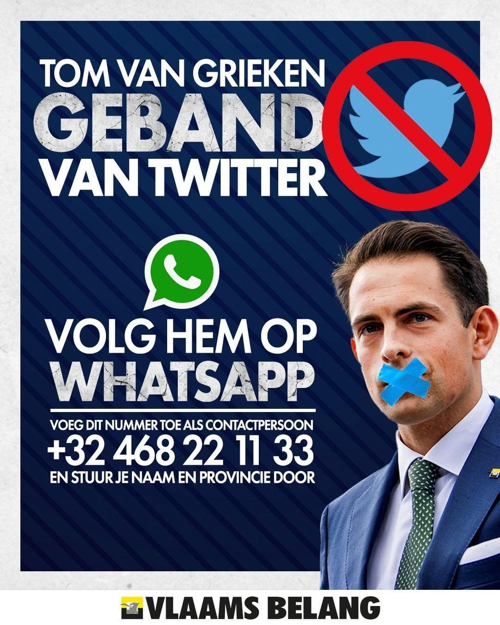 Twitteraccount Tom Van Grieken vergrendeld: “Aanslag op vrije woord door multinational”