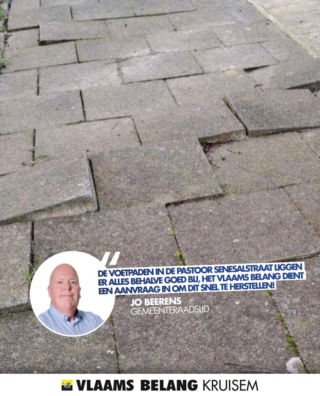 GEMEENTERAADSLID JO BEERENS VROEG AANDACHT VOOR DE VOETPADEN IN DE PASTOOR SENESALSTRAAT IN KRUISHOUTEM!