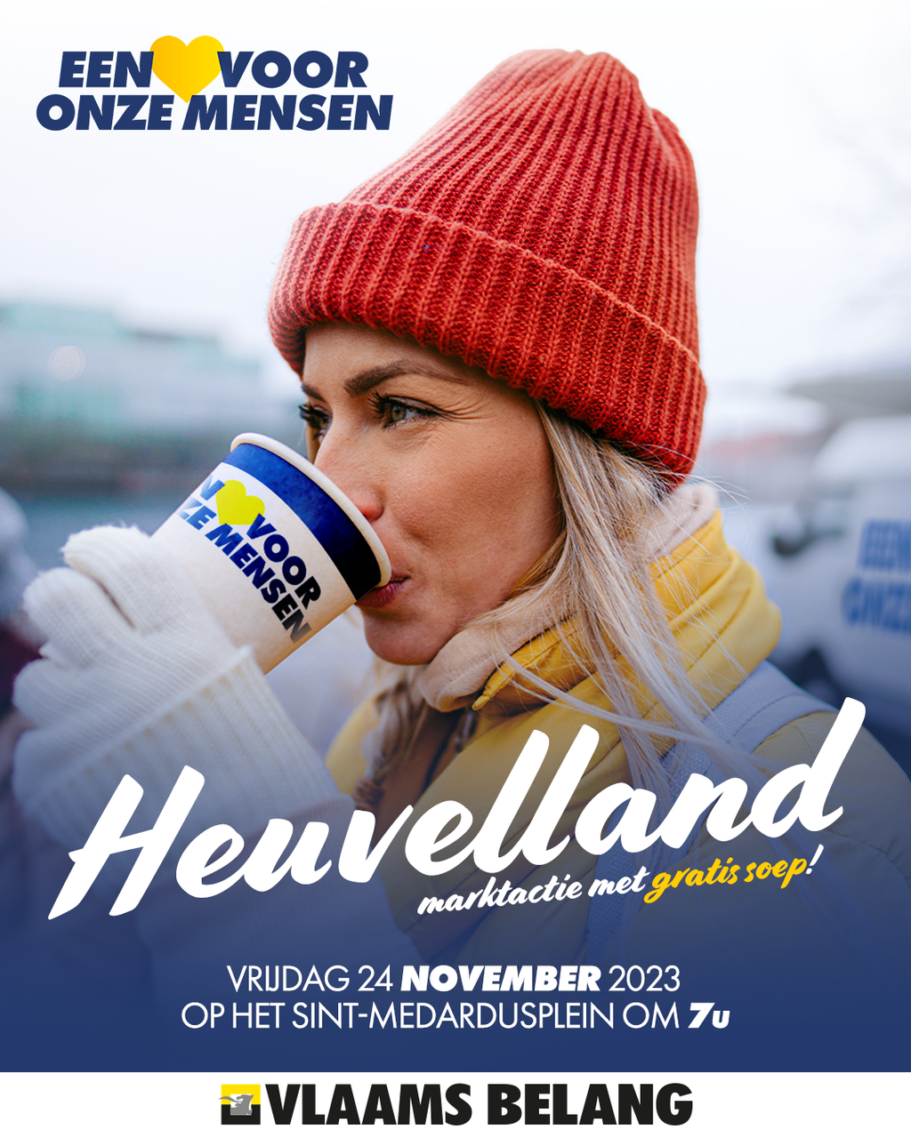 Vlaams Belang Heuvelland deelt gratis soep uit op 24 november op de vrijdagmarkt te Wijtschate