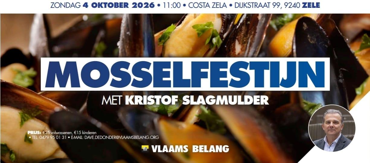 Vlaams Belang Zele nodigt jullie uit voor ons mosselfestijn op zondag 4 oktober.
