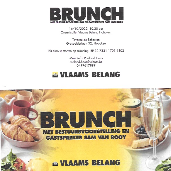 Vlaams Belang Hoboken nodigt u uit op zijn/haar/onze/jullie BRUNCH.