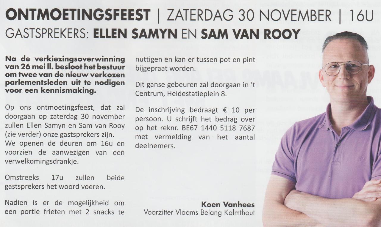 Ontmoetingsfeest op 30 november vanaf 16u.