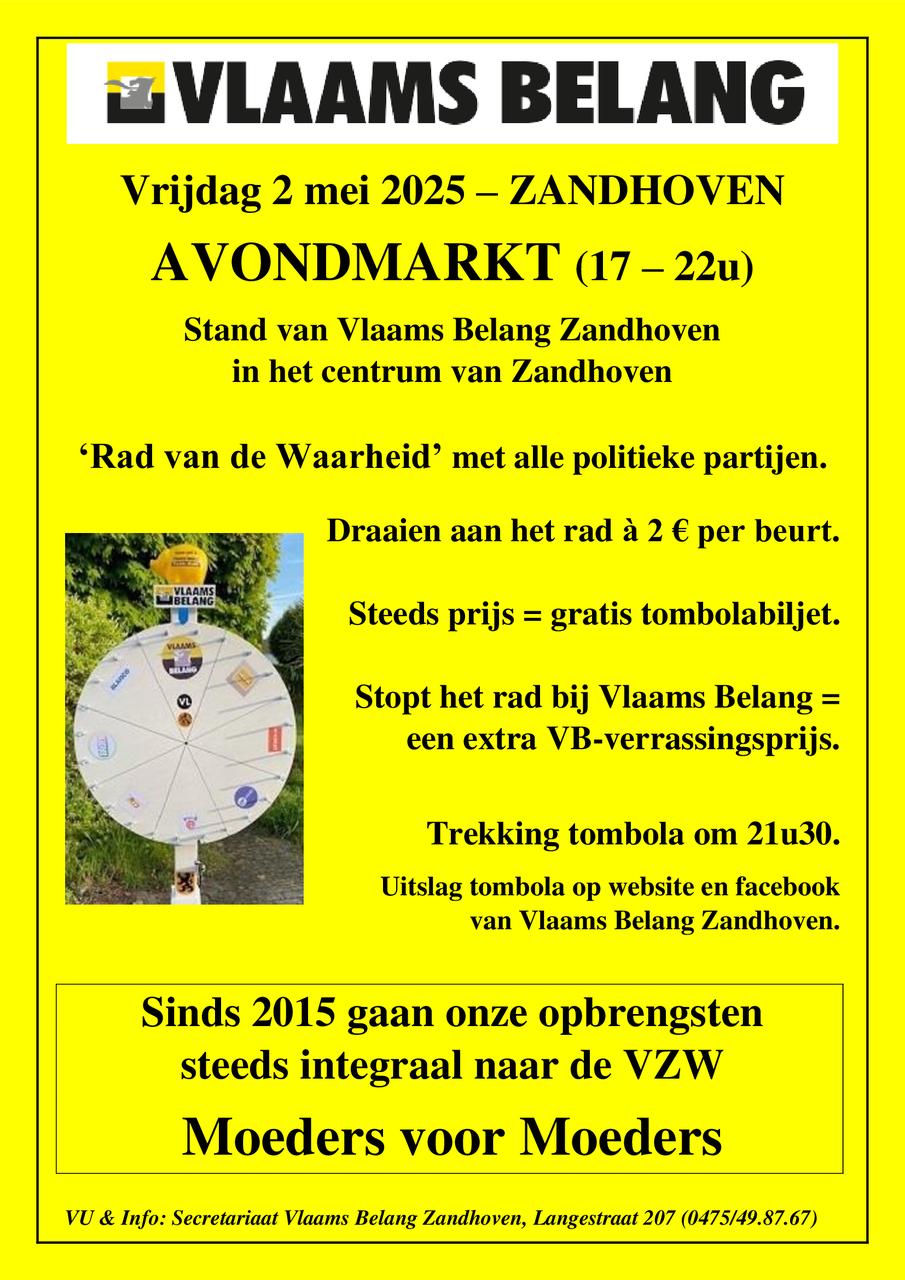 Vrijdag 2 mei 2025: AVONDMARKT (17-22u) te Zandhoven