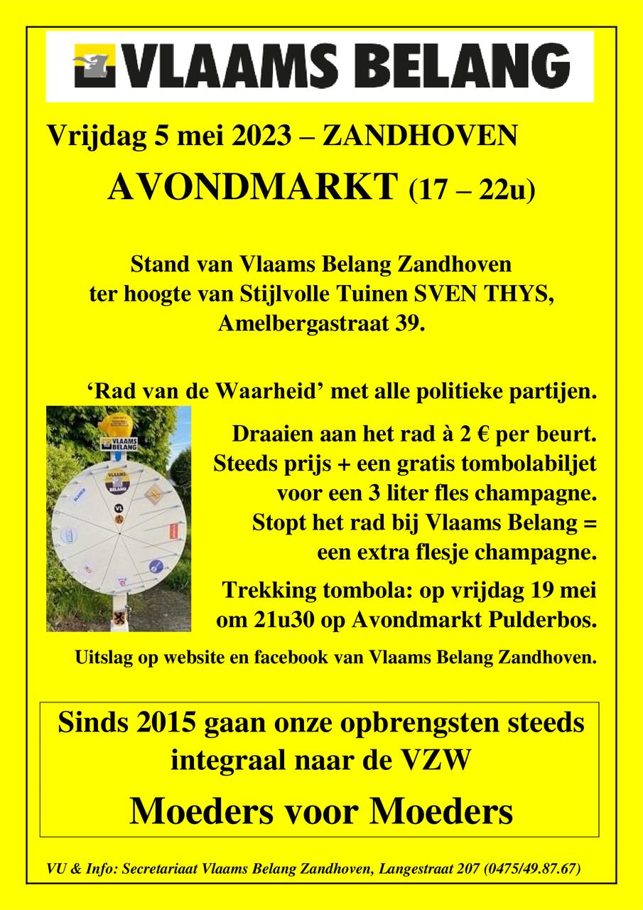 Vrijdag 5 mei 2023: Avondmarkt (17-22u) te Zandhoven