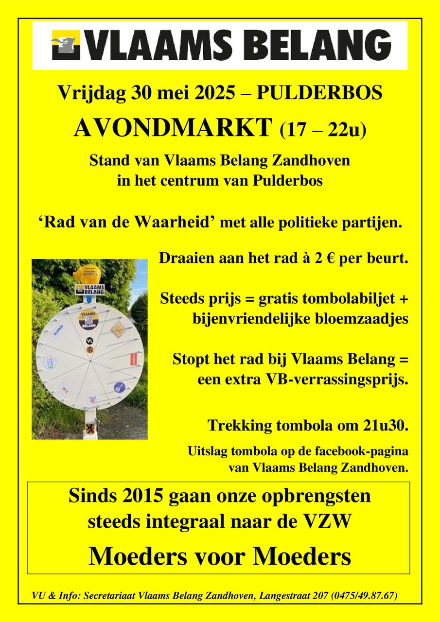 Vrijdag 30 mei 2025: AVONDMARKT (17-22u) te PULDERBOS